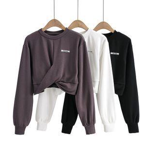Lettering Patch Twist-front Cropped Sweatshirt