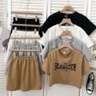 Set : Printed Letter Cropped Top + High-waist Shorts
