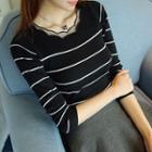 Long-sleeve Panel Striped Knit Top