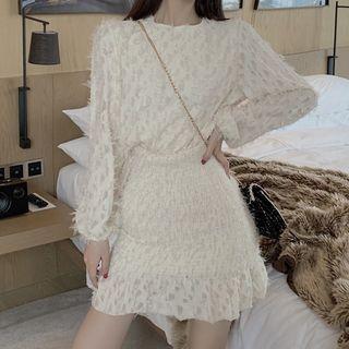 Feather Detail Long-sleeve Mini Sheath Dress
