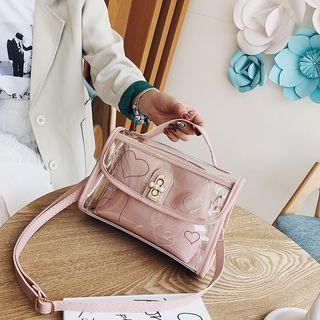 Heart Print Clear Panel Shoulder Bag With Zipper Bag