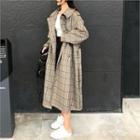 Double-breasted Plaid Trench Coat Beige - One Size