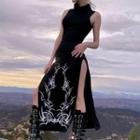 Printed Slit Sleeveless Maxi A-line Dress