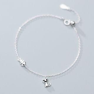 925 Sterling Silver Cat & Fish Bone Bracelet As Shown In Figure - One Size
