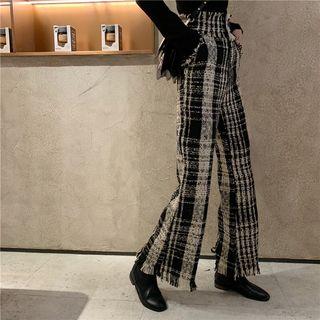 Plaid Fringed Trim Wide-leg Pants