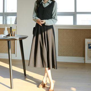 Reversible Pleated Long Overall Dress