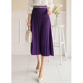 Pinstripe Pleated Long Knit Skirt