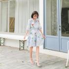 Puff-shoulder Printed A-line Dress