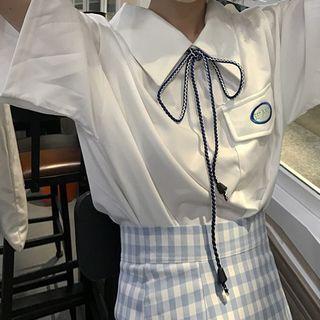 Tie Neck Short-sleeve Polo Shirt White - One Size