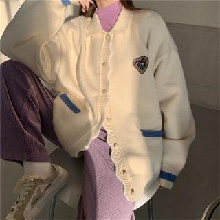 Long-sleeve Embroidered Collar Knit Cardigan