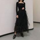 Mesh Midi Skirt Black - One Size