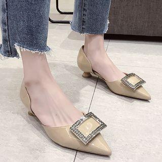 Pointy Rhinestone Buckle Kitten Heel Dorsay Pumps