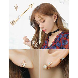 Rhinestone Faux-pearl Asymmetric Earrings (4 Designs)