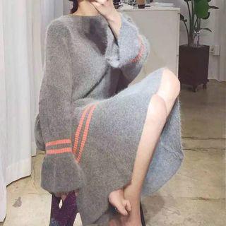 Contrast Trim Long Sleeve Midi Knit Dress