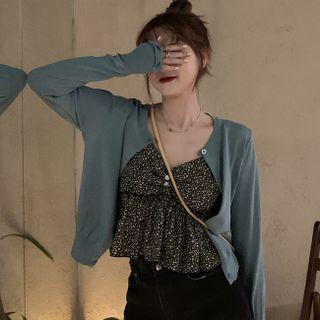 V-neck Floral Camisole Top / Plain Cardigan