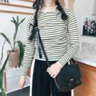 Striped Mock-neck Knit Top