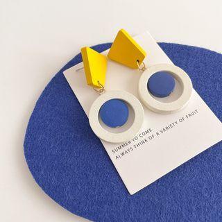 Wood Drop Earring 1 Pair - Yellow & White & Blue - One Size