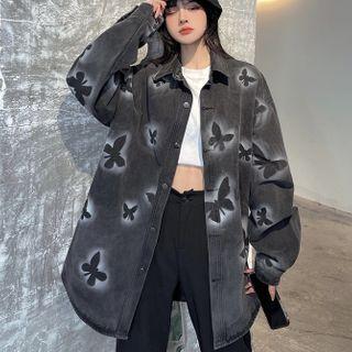 Butterfly Print Denim Shirt Jacket