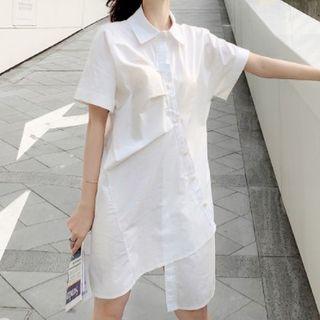 Asymmetric-hem Short-sleeve Shirtdress
