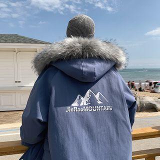 Long-sleeve Printed Faux Fur Hooded Jacket