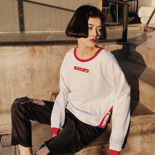 Piped Long Sleeve Patched T-shirt