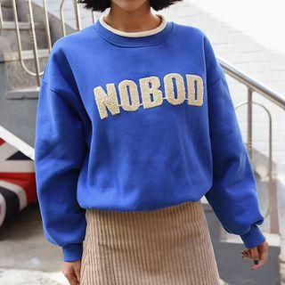 Letter Applique Sweatshirt Blue - One Size
