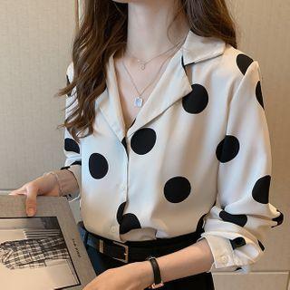 Dotted Notch Lapel Chiffon Shirt