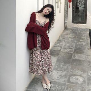 Floral Strappy Midi Dress / Cardigan