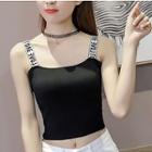 Lettering Strap Cropped Knit Top