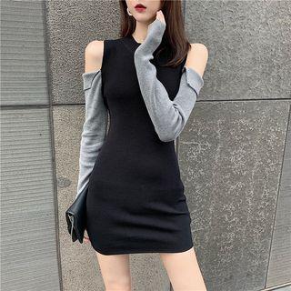 Cold-shoulder Paneled Cropped Knit Top / Cold-shoulder Midi Knit Sheath Dress