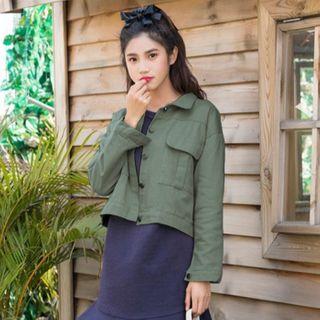 Collared Single-breasted Jacket Army Green - One Size
