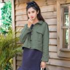 Collared Single-breasted Jacket Army Green - One Size