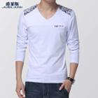 Long-sleeve V-neck Printed T-shirt