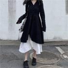 Mock Two Piece Long-sleeve Midi Dress Black & White - One Size