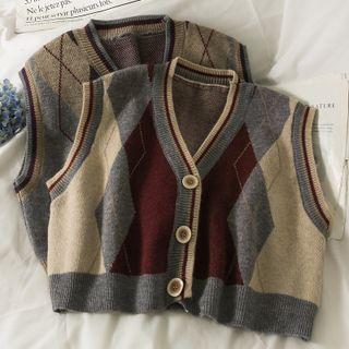 Argyle Button-up Loose Vest