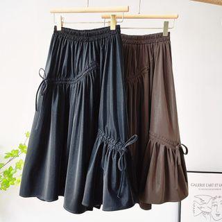 Drawstring Shirred Midi A-line Skirt