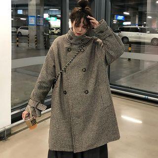 Double Breasted Houndstooth Coat As Shown In Figure - One Size