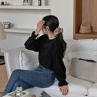 Drop-shoulder Pleated-cuff T-shirt