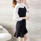 Long-sleeve Two-tone Collar Dress