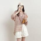 Plaid Color-block Button-up Oversize Shirt As Shown In Figure - One Size