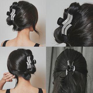 Rhinestone Wavy Hair Claw Black - One Size
