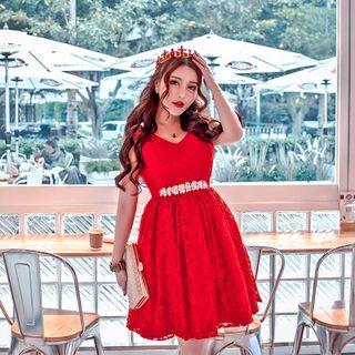 Sleeveless Paneled Lace A-line Dress