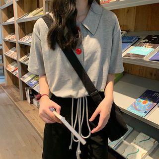 Elbow-sleeve Cropped Polo Shirt