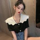 Contrast Collar Short-sleeve Cropped Blouse