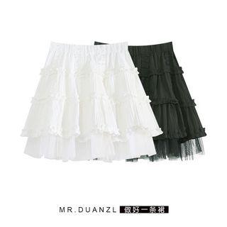 Ruffle Mesh Panel Mini A-line Skirt