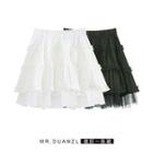 Ruffle Mesh Panel Mini A-line Skirt
