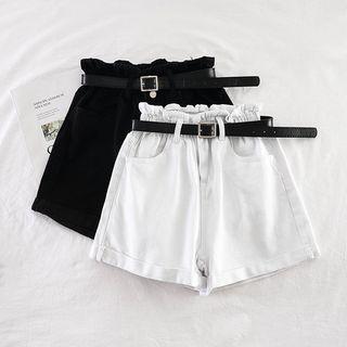 Ruffle-trim Denim Shorts With Belt