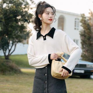 Collared Sweatshirt Milky White - One Size