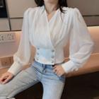 Chiffon V-neck Puff-sleeve Blouse