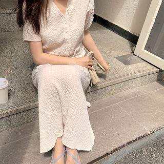 Textured Shirtwaist Long Dress